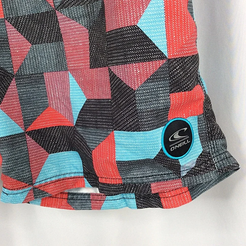 O'Neill Board Shorts Men's Size 36 Red Blue Black Geometric Swim Shorts